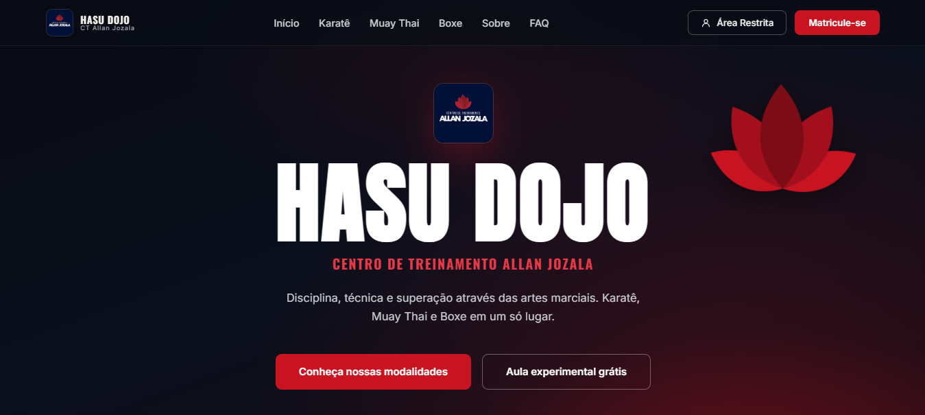 Captura de tela da landing page HASU DOJO